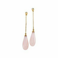 14K Yellow Gold 15x6mm Genuine Pink Opal Earrings